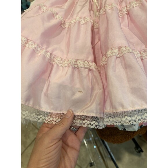 Martha’s Miniatures VTG Baby Girls Shiny Taffeta Dress Lace Pink Sz 12-18M Pink - Picture 8 of 9